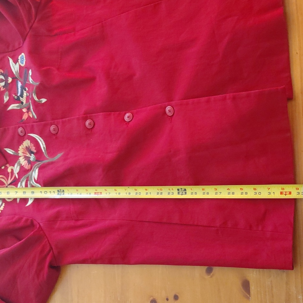 Vtg Victor Costa Red Embroidered Long Blazer 2XL - Picture 8 of 11